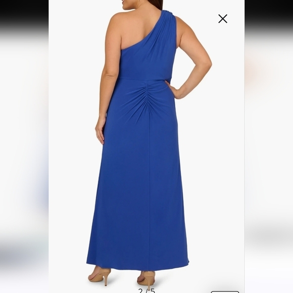 Adrianna Papell Embellished One Shoulder Jersey Cocktail Dress BrilliantSapphire - Picture 2 of 16